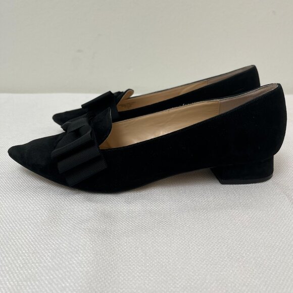 Adrienne Vittadini Pointed Toe Low Heel Black Suede Flat Ballet Ribbon Bow 9.5 - Picture 4 of 10